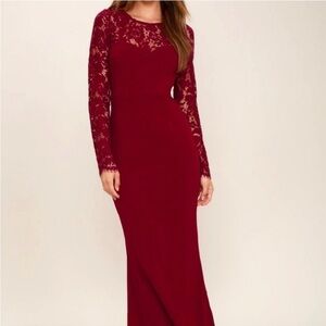 Lulu's Burgundy Backless Lace Dress size small